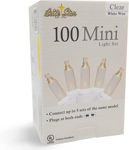 Brite Star 100 Count Mini String Christmas Lights, Clear - 22 feet Indoor/Outdoor Christmas Tree Lights with White Wire