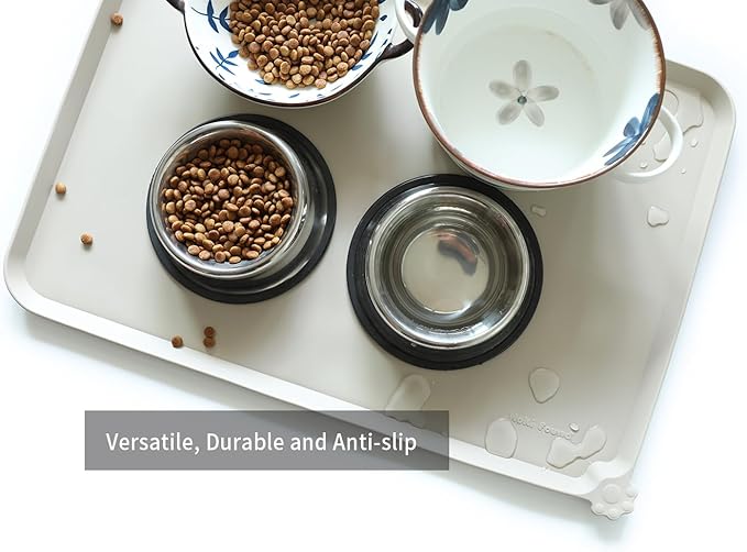 Hoki Found Large Silicone Non Slip Pet Feeding Mats - Waterproof Dog Cat Food Mats - Cream Brown-Mewly Pet