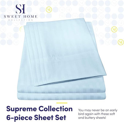 Full Size Bed Sheets - 6 Piece 1500 Supreme Collection Fine Brushed Microfiber Deep Pocket Full Sheet Set Bedding - 2 Extra Pillow Cases, Great Value, Full, Dobby Light Blue
