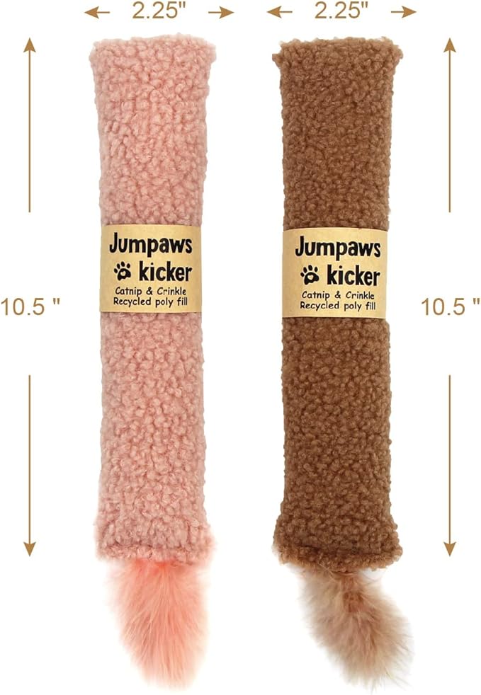 2 Pack Natural Interactive Catnip & Silvervine Cat Kicker with Tail, Bite Resistant Chew Toy, Crinkle Kicker, Accessories for Indoor Cat, Sherpa Material-Mewly Pet