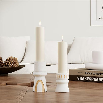 Candle Holder for Pillar Candle Set of 2, Modern Terracotta Candlestick Holders Decorative Candle Stand, Pillar Candle Holders Tall Set for Wedding, Dining Table, Home Decoration,Gifts for mom Women