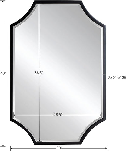 Kelly Miller 30"x40" Large Black Bathroom Mirror for Wall, Gold Scalloped Vanity Mirror Bevelled Framed Decorative Mirror for Master Bath Half Bath Entrance Hallway Fireplace Bedroom Living Room
