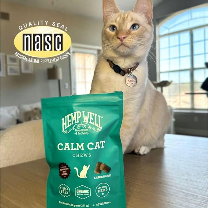 Hemp Well Calm Cat Soft Chews - Anxiety & Stress Relief Formula, Organic Ingredients, Soothes & Relaxes, Improves Behavior, 60 Count-Mewly Pet