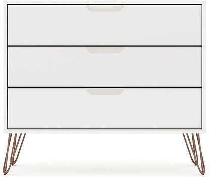 Manhattan Comfort Rockefeller 3 Drawer Dresser for Bedroom Storage, Nursery, Closet, Living Room, Entryway, TV Stand for Screens up to 32 Inches, Anti-Tip Kit Included, Set of 2, White