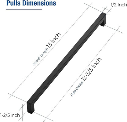 JOY DECOR 15 Pack Cabinet Handles, Black Cabinet Pulls, 12-3/5 Inch Kitchen Closet Handles Square Drawer Pulls Stainless Steel Drawer Hardware, 320mm Hole Centers