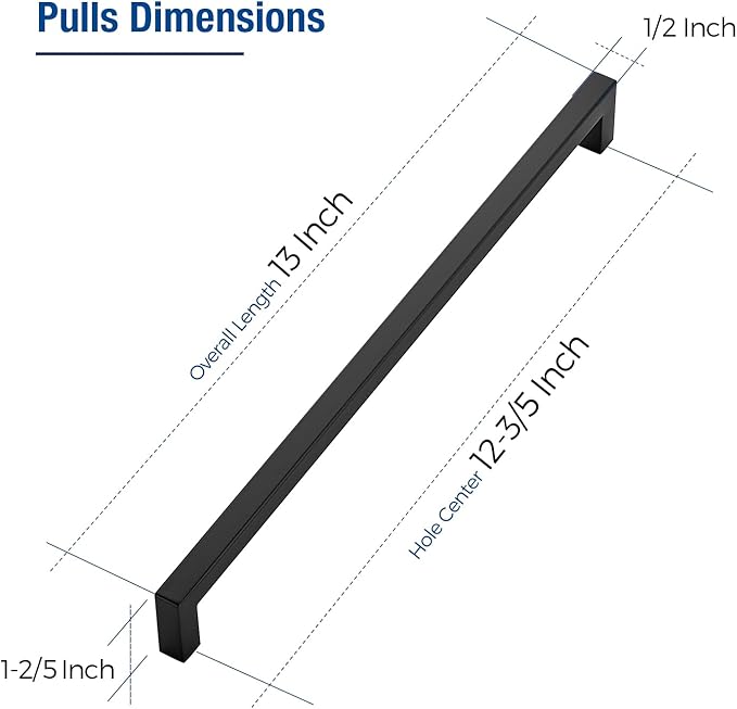 JOY DECOR 4 Pack Cabinet Handles, Black Cabinet Pulls, 12-3/5 Inch Kitchen Closet Handles Square Drawer Pulls Stainless Steel Drawer Hardware, 320mm Hole Centers