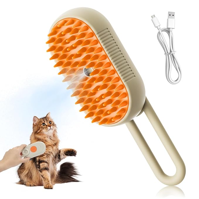 Cat Steam Brush for Shedding - 2025 New Grooming With Steam, Rechargeable Pet Brush for Dogs and Cat,Anti-Static,Massage, Cleaning, Shedding & Combing All In One-Mewly Pet