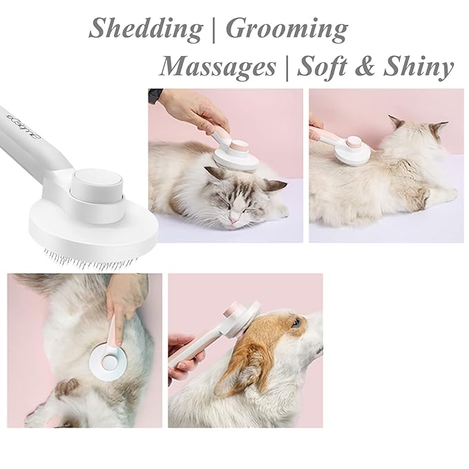 Self Cleaning Slicker Brush for Dogs and Cats, Pet Grooming Hair Brush, Removes Undercoat, Loose Hair, Mats, Tangles, and Dirt, Massages All Hair Types, Gray-Mewly Pet