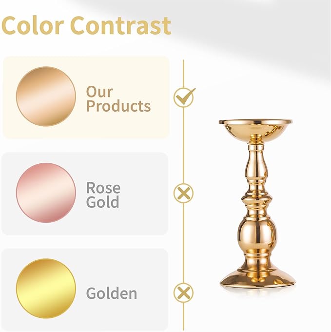 2 Pcs Gold Pillar Candle Holders, Gold Candlestick Most Ideal for 3" Pillar Candles, Gifts for Wedding, Party, Home, Spa, Reiki, Votive Candle (2 x L)