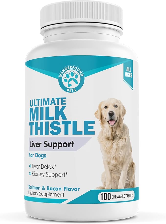 Wanderfound Pets Milk Thistle for Dogs – Tasty Salmon & Bacon Flavored Natural Liver Support for Pets – Kidney Cleanse Detox & Repair Formula Manufactured in The USA – 100 Chewable Tablets-Mewly Pet