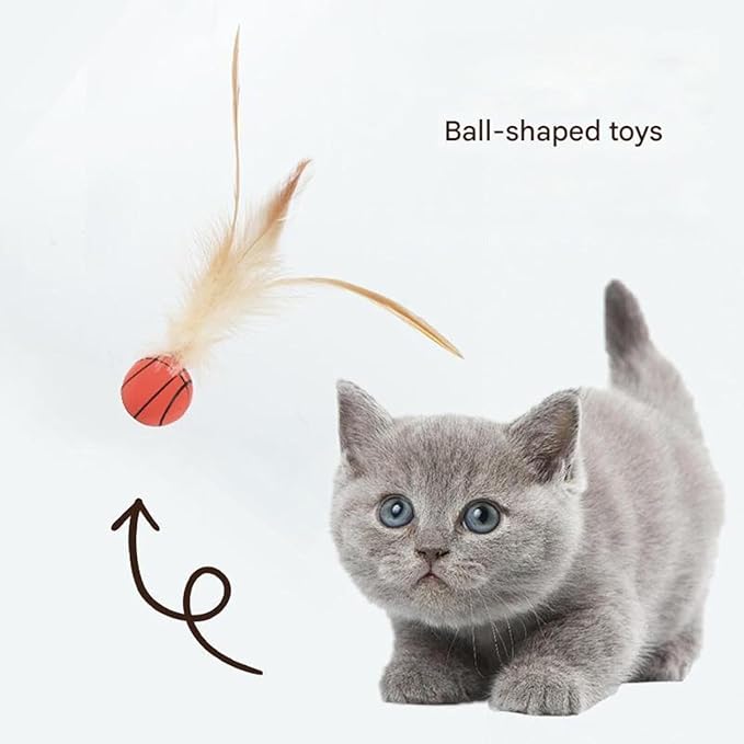 2025 New Interactive Cat Feather Ball Toy Set - Elastic Bouncy Cat Toys with Feather Tails, Silicone Rolling Balls for Indoor Cats & Kitten Exercise, Safe & Fun Play (1 Set)-Mewly Pet