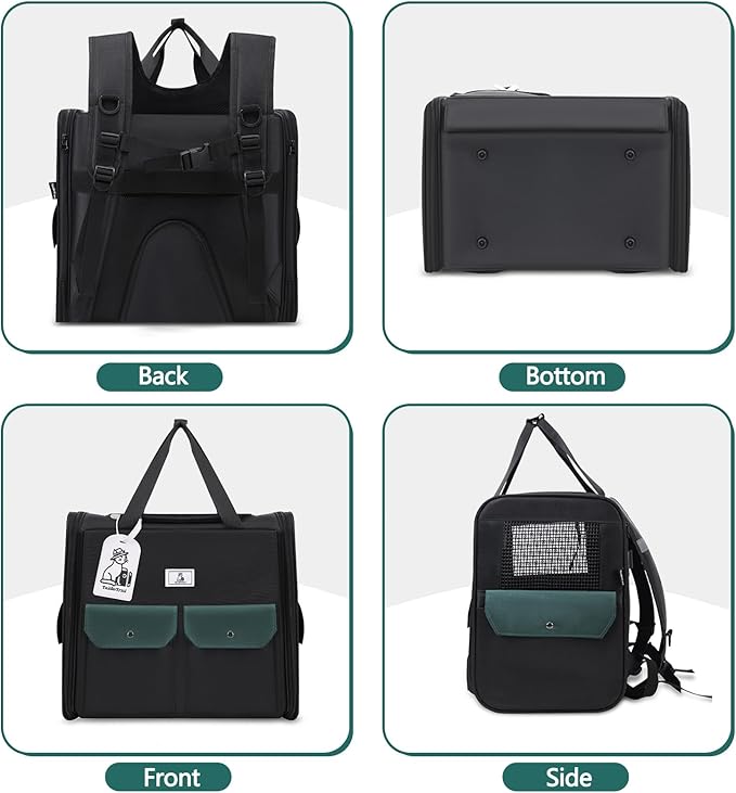 Dog Backpack, Pet Backpack with Breathable Mesh, Pet Travel Carrier with Soft Padded, Reinforced Support, Airline Approved Cat Backpack(Black)-Mewly Pet