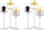 NUPTIO Glass Tealight Candle Holders: Set of 6 Tall Candle Stands for Dinner Table Centerpiece - Stemmed Candleholders for Pillar Floating Candles