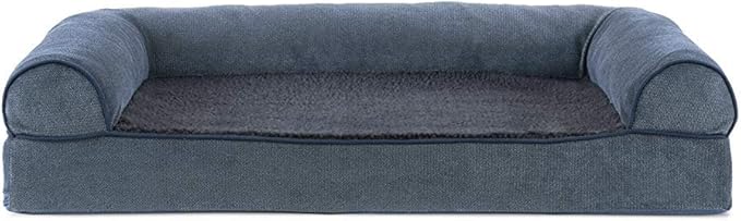 Furhaven Orthopedic Dog Bed for Medium/Small Dogs w/ Removable Bolsters & Washable Cover, For Dogs Up to 35 lbs - Sherpa & Chenille Sofa - Orion Blue, Medium-Mewly Pet