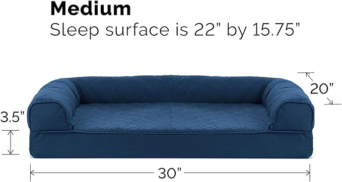 Furhaven Orthopedic Dog Bed for Medium/Small Dogs w/ Removable Bolsters & Washable Cover, For Dogs Up to 35 lbs - Quilted Sofa - Navy (Blue), Medium-Mewly Pet