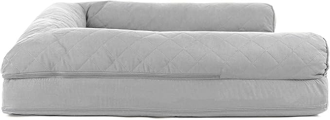 Furhaven Cooling Gel Dog Bed for Large Dogs w/ Removable Bolsters & Washable Cover, For Dogs Up to 95 lbs - Quilted Sofa - Silver Gray, Jumbo/XL-Mewly Pet