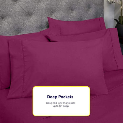 Queen Sheets Berry - 6 Piece 1500 Supreme Collection Fine Brushed Microfiber Deep Pocket Queen Sheet Set Bedding - 2 Extra Pillow Cases, Great Value, Queen, Berry