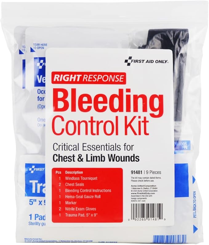 First Aid Only 91481 Critical Essentials Bleeding Control Kit for Chest & Limb Wounds, 9 Pieces-Mewly Pet