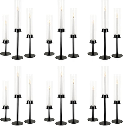 Hurricane Candle Holders Metal Candlestick Holder for Glass Taper Tall Candle Holders with Crystal Chimney Tube Candles Stands for Home Decor, Christmas, Dinning (18, Black)