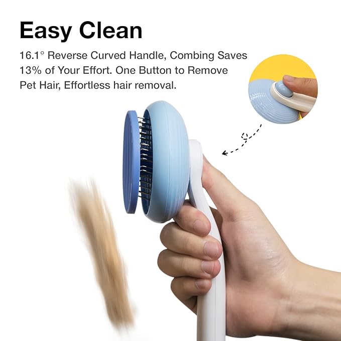 Self-Cleaning Slicker Brush for Pet Grooming: Removes Tangles, Loose Undercoat & Mats from Cats & Dogs (Blue)-Mewly Pet