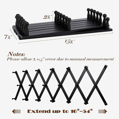 Wall Rack with 20 Hooks, Wooden Wall Expandable Coat Rack for Coat, Hats, Baseball Caps, Coffee Mug, Jewelry(Black)
