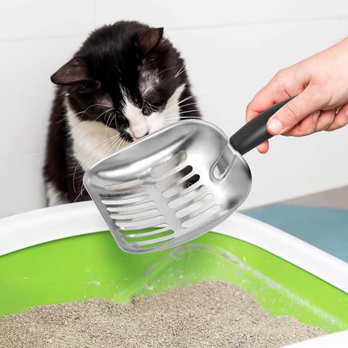 Cat Litter Scoop -Metal Cat Litter Scoop-Sturdy Mesh Scooper - Mesh Shovel-Easy to Clean - Suitable for Cat Litter Box -Black-Mewly Pet