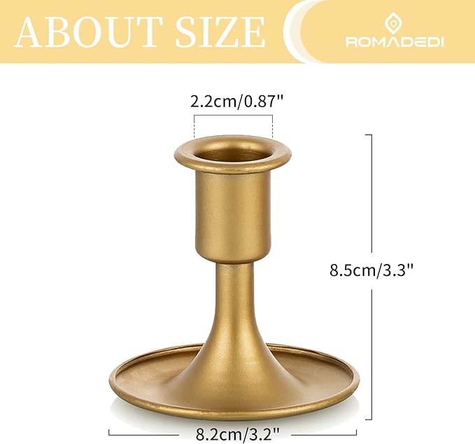 Candlestick Holders Taper Candle Holders, Romadedi Gold Candle Stick Candle Holder for Table Centerpiece, Wedding Reception, Festive Christmas Mantel Decoration or Home Decor, Set of 6