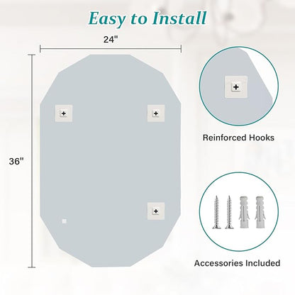 Pregaspor Single Beveled Edge Bathroom Vanity Mirror, 23.6" x 35.4" Oval Wall Mirror, Shatterproof Frameless Mirror for Over Sink, Restroom