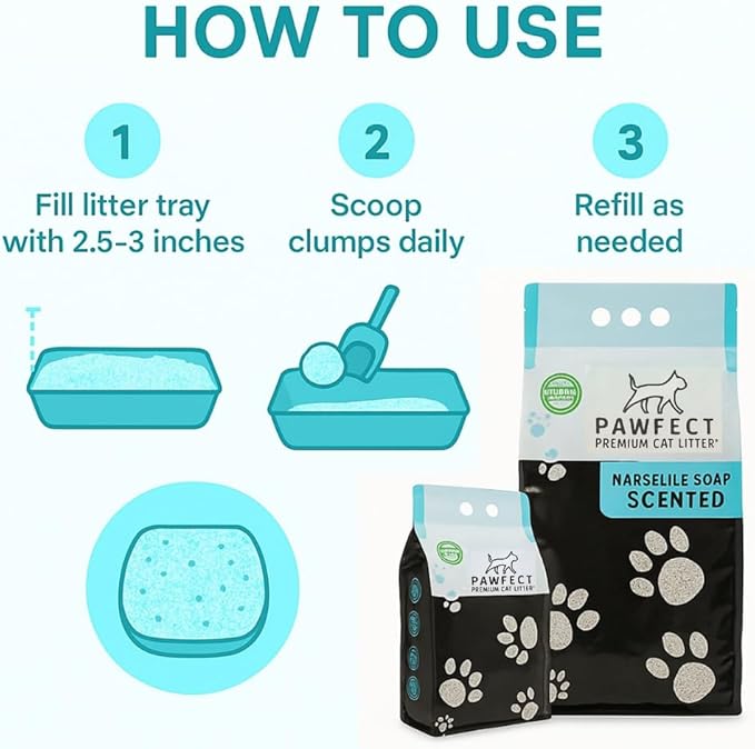 Marseille Soap Scented Cat Litter – 9.6 lb / 5L, Fast Clumping, Natural Odor Absorption, Lightweight Formula, Made with Turkish White Bentonite-Mewly Pet