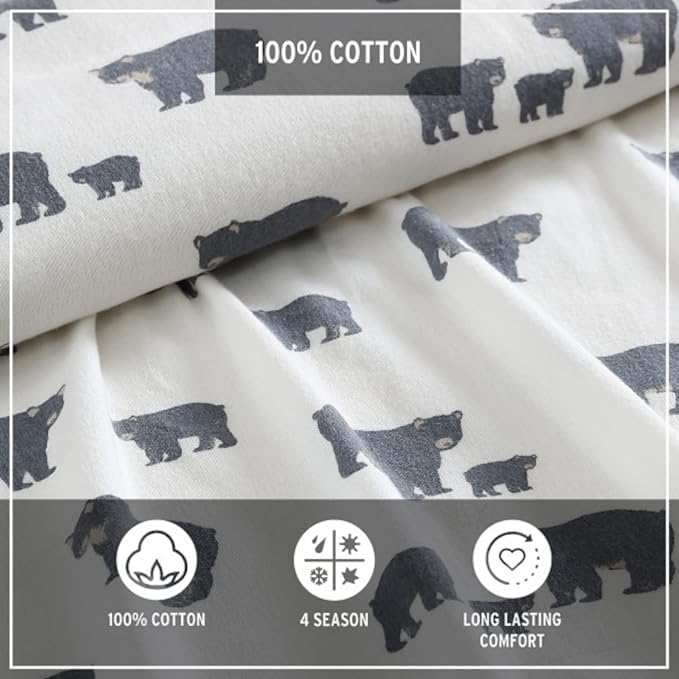 Eddie Bauer - Sheets, Cotton Flannel Bedding Set, Brushed for Extra Softness, Cozy Home Decor (Beacon Hill Ivory, King)