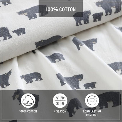 Eddie Bauer - King Sheets, Cotton Flannel Bedding Set, Brushed For Extra Softness, Cozy Home Decor (Bear Family, King)