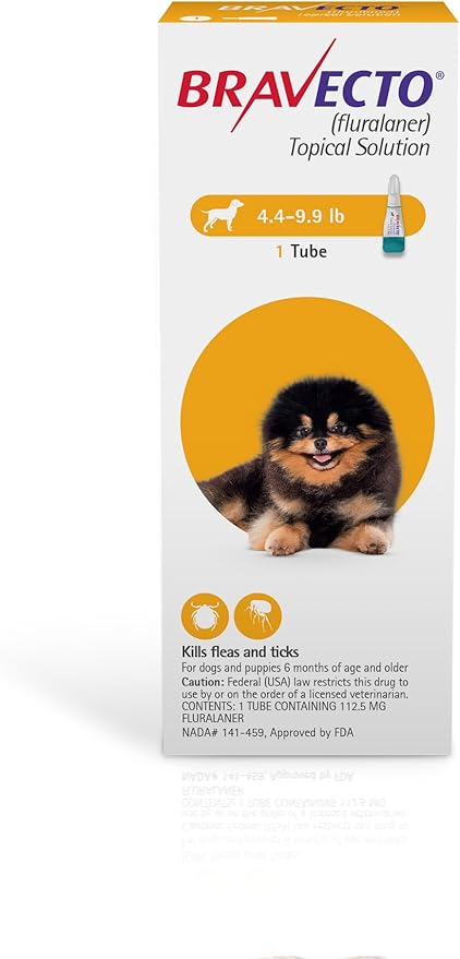 BRAVECTO Topical Solution for Dogs, Flea & Tick, 12 Week Supply, 4.4-9.9 lbs., Yellow Box-Mewly Pet