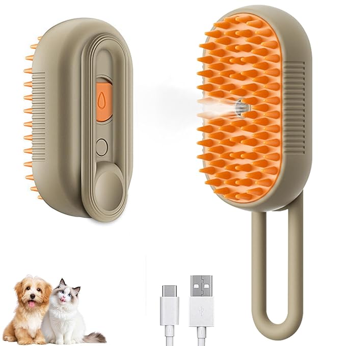 Steam Pet Brush, Steaming Cat Brush, 2025 New 3 in 1 Pet Steam Groomer Brushes, Lifweb-E-Comb,Massaging and Cleaning Hair Removal Multifunctional for Cats and Dogs.(Orange 1Pcs)-Mewly Pet