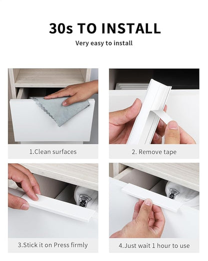 5 Pack 6 inch self Adhesive Cabinet pulls Adhesive Cabinet Handles Finger pulls for cabinets Drawer pulls Warm White Stick on Handles Concealed Finger pulls for Cabinet Edge Seam Flat Handles