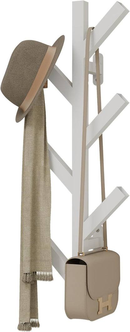 Vlush Wall Mounted Metal Coat Rack with 6 Hooks Modern Minimalist & Upright Coat Rack for Hanging Clothes, Hats, Hanging Bags and Scarves Entrance Wall Iron Coat Racks (White)