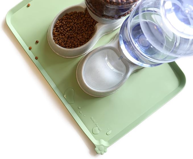 Hoki Found Large Silicone Pet Food Mats Tray - Non Slip Dog Cat Bowl Mats Placemat - Pet Feeding Mat - Waterproof Dog Cat Food Mats -Pet Water Mats for Floors - Jade-Mewly Pet