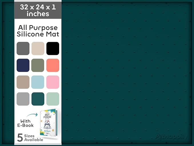 32x24x1” XL Dog Food Mat - All Purpose Under Sink Liner, Washer and Dryer Covers for The Top, Silicone Griddle Mat for Blackstone - Raised Edges Dog Mat for Food and Water Prevent Spill, Waterproof-Mewly Pet