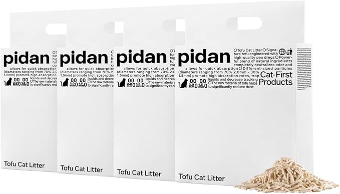pidan Tofu Cat Litter Clumping,Flushable,Ultra Absorbent and Fast Drying, 100% Natural Ingredients Litter,Solubility in Water,Really Dust-Free,Less Scattering (5.3lb×4bags)-Mewly Pet
