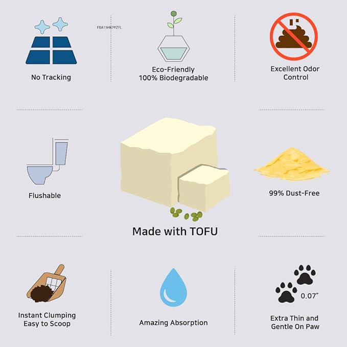 I AM TOFU - Tofu Cat Litter, Natural, Flushable, Dust Free, Extra Clumping Pellet Litter (10 LBS, Original)-Mewly Pet