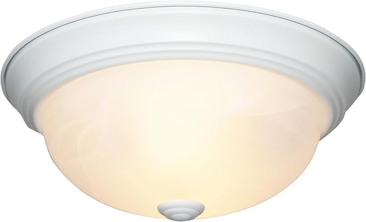 DESIGNERS FOUNTAIN Reedley 2-Lights Flush Mount Ceiling Light, 13 Inch Lighting Fixture for Kitchen, Bedroom, Bathroom, and Hallway, White Alabaster Glass, White, 1257M-WH-AL