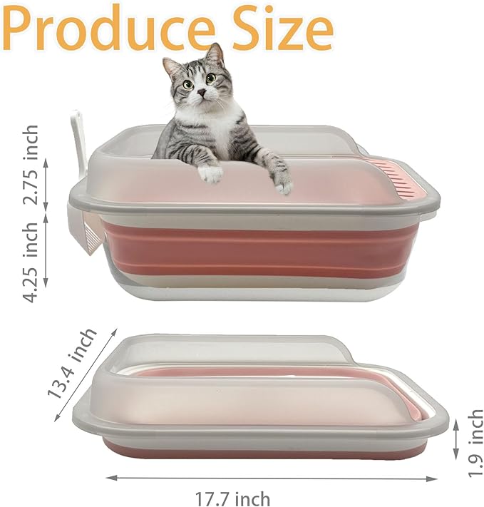 Low Entry Kitten Litter Box,Collapsible Cat Litter Box, Open Small Cat LitterBox with High Side Shallow Kitten Litter Pan Anti-Splashing Waterproof with Falling Sand Pedal-Mewly Pet