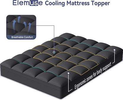 ELEMUSE King Black Mattress Topper for Back Pain, Extra Thick Mattress Pad Cover, Plush Soft Pillowtop with Elastic Deep Pocket, Overfilled Down Alternative Filling