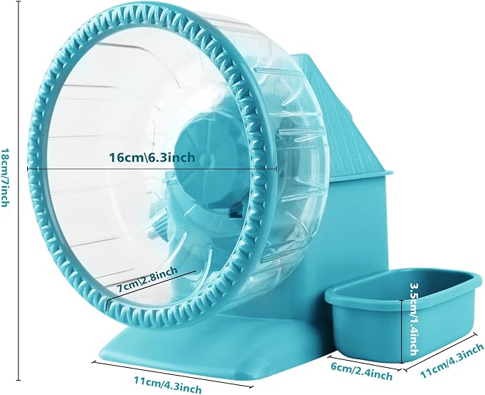 4 in 1 Silent Large Hamster Wheel Multifunctional Hamster Running Wheel Quite Running Spinner Wheel Accessories with Food Bowl Water Bottle for Hamsters Dwarf Gerbil (Blue)-Mewly Pet