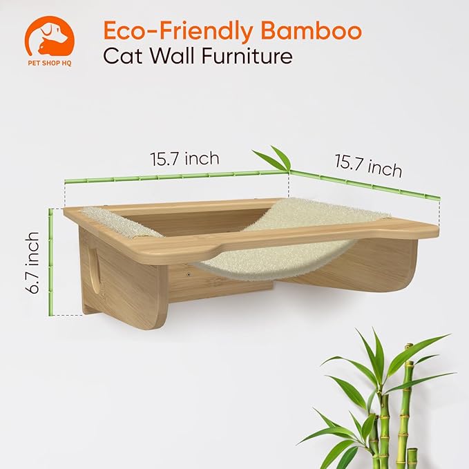 Cat Wall Furniture Set - Bamboo Shelves, Ladders, Cat House, Hammock & More - Space-Saving, Easy Installation, Up to 60lbs-Mewly Pet