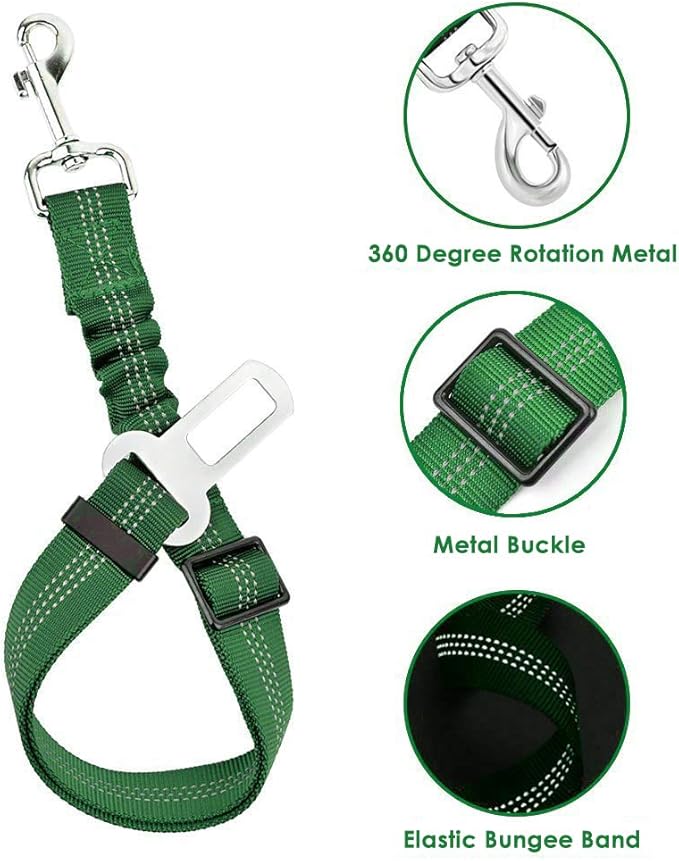 Lukovee Dog Seat Belt - Adjustable Dog Car Harness for Large, Medium & Small Dogs, Soft Padded & Breathable Mesh Dog Seatbelt with Vehicle Connector Strap (Green, Small)-Mewly Pet