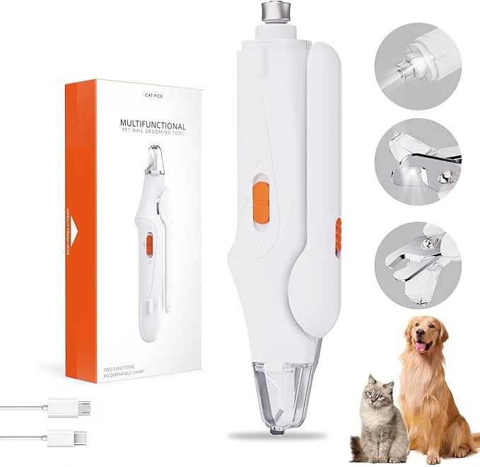 2-in-1 Cat Nail Clippers & Dog Nail Clippers Trimmers for Large Medium Small Dogs Cats Claw Trimmer Quick Sensor and Safety Guard USB Rechargeable with 2 LED Lights Dogs Nail Trimmer-Mewly Pet