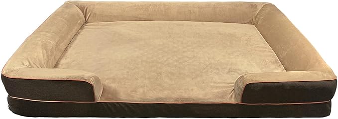 Dog Beds for Large Sized Dogs,Washable Orthopedic Memory Foam Dog Couch Sofa Bed with Bolster,Removable Cover,42x30Inch,Brown-Mewly Pet
