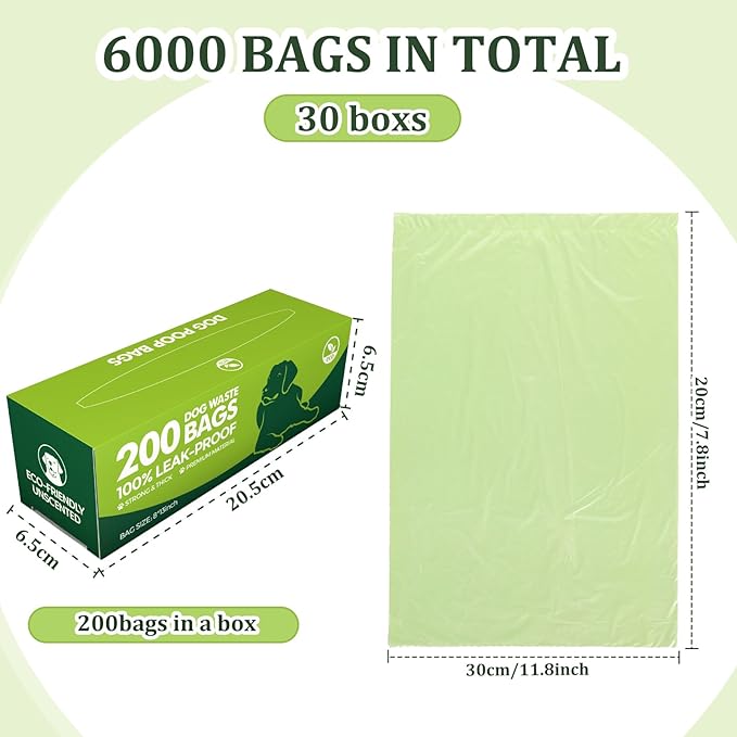 Harloon 6000 Counts Dog Poop Waste Bags 30 Rolls 12 x 8 Inches Extra Thick Strong Leak PET Proof Bags Disposable Bulk Universal Doggy Roll Waste Box for Puppy Outdoor Walking Travel(Green)-Mewly Pet