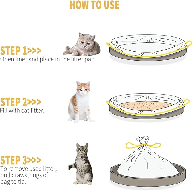 KONE Cat Litter Box Liners, 26 Count Extra Durable Large Drawstring Kitty Litter Pan Bags, 30" x 17"-Mewly Pet