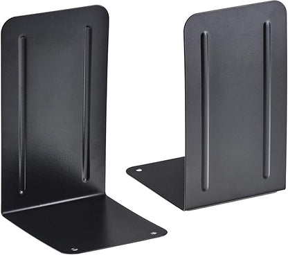 Acrimet Metal Bookends, Non-Skid Book Stand for Shelves, Heavy Duty Book Stopper, 6-7/8" H x 4" W x 4-1/2“ D, Black, 1 Pair